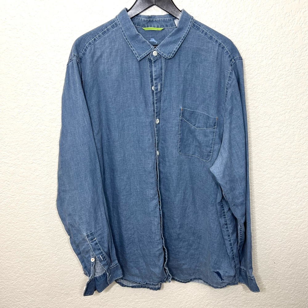 Tommy Bahama Men’s Blue Linen Button Up Casual Shirt Blue Size XXL